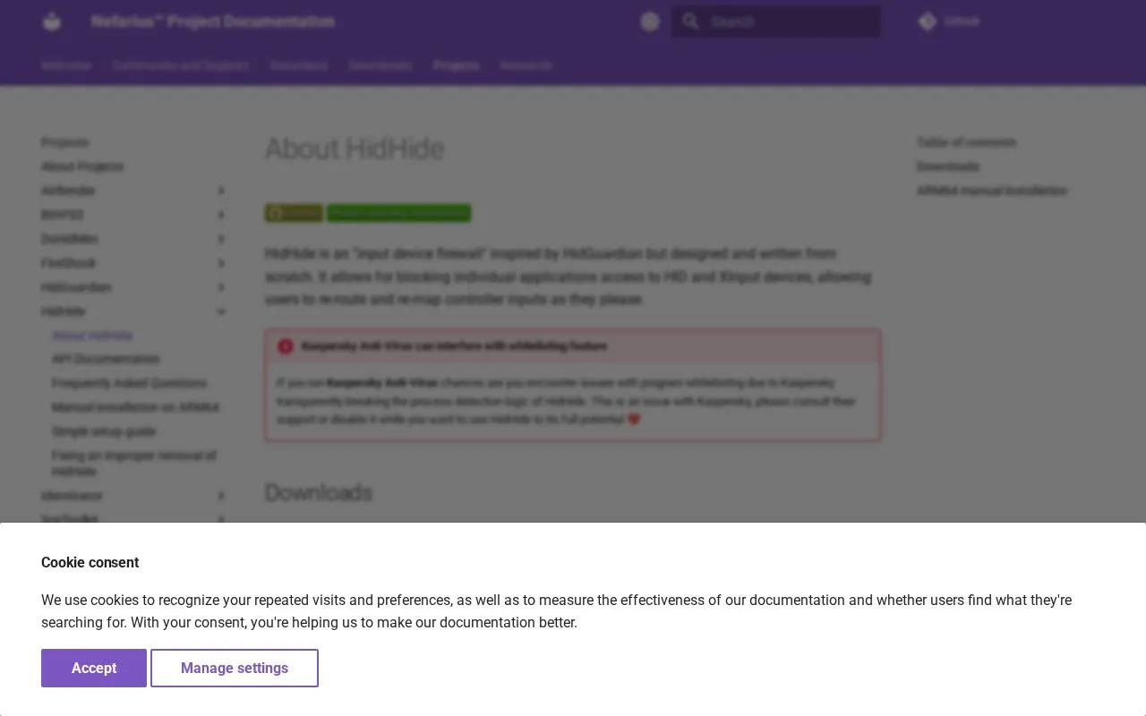 HidHide homepage screenshot