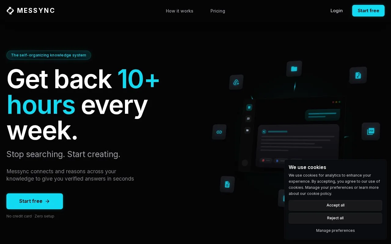 Messync homepage screenshot