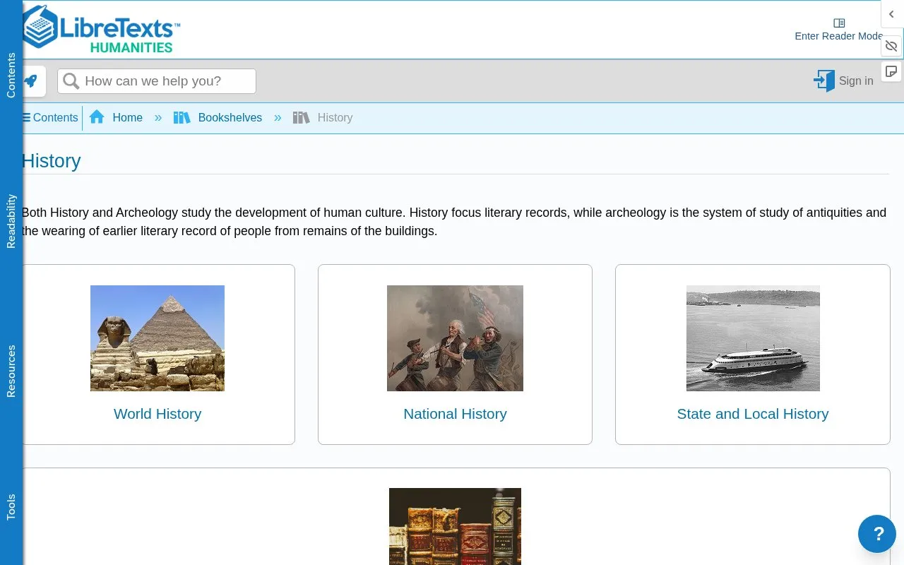 LibreTexts History homepage screenshot