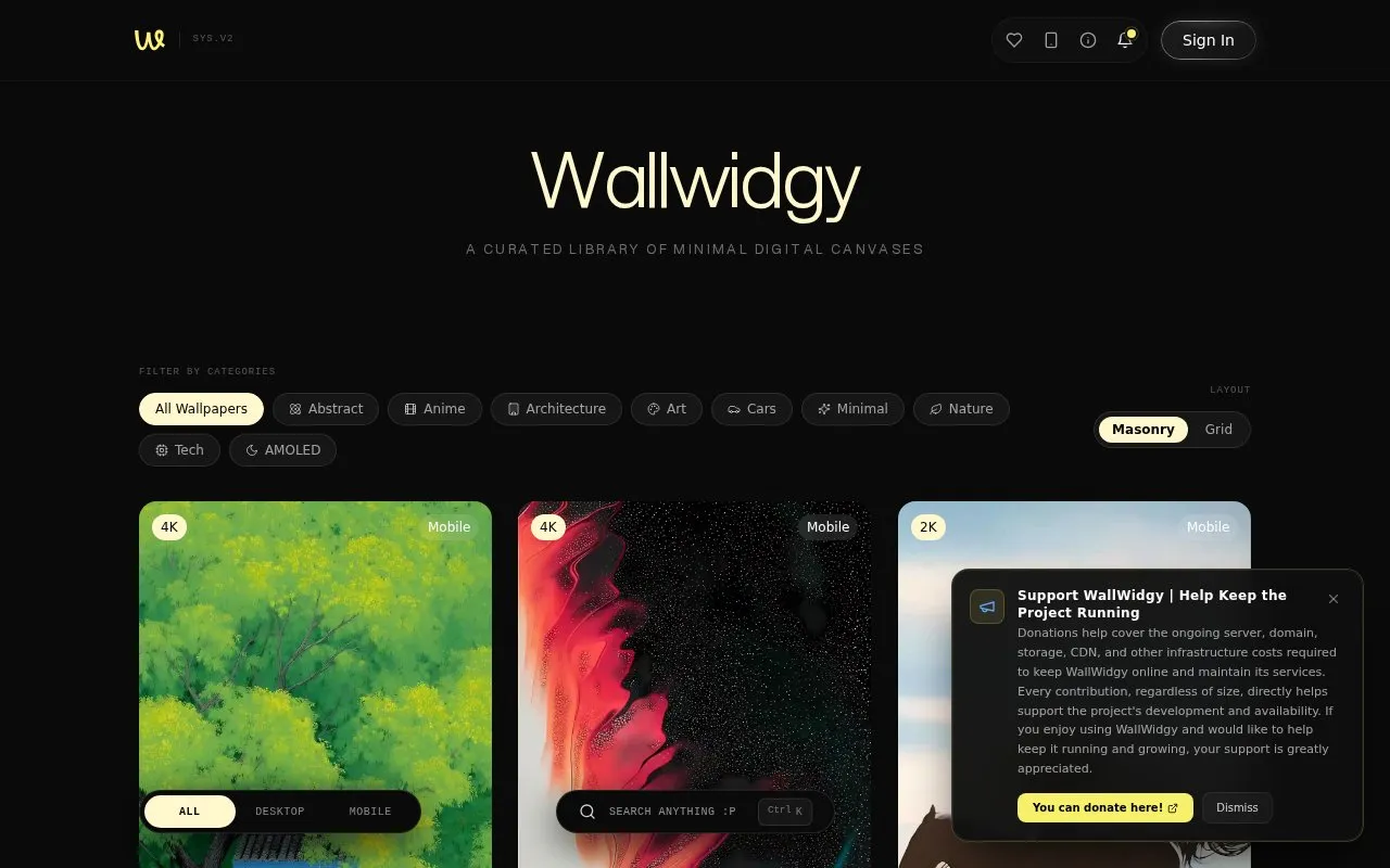 WallWidgy homepage screenshot