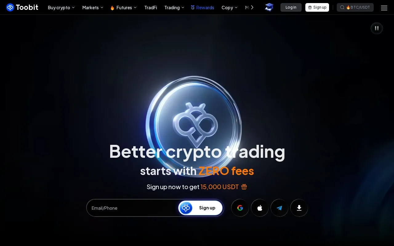 Toobit homepage screenshot