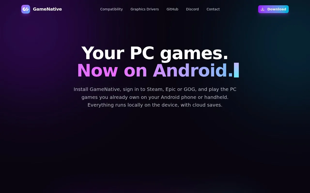 GameNative homepage screenshot
