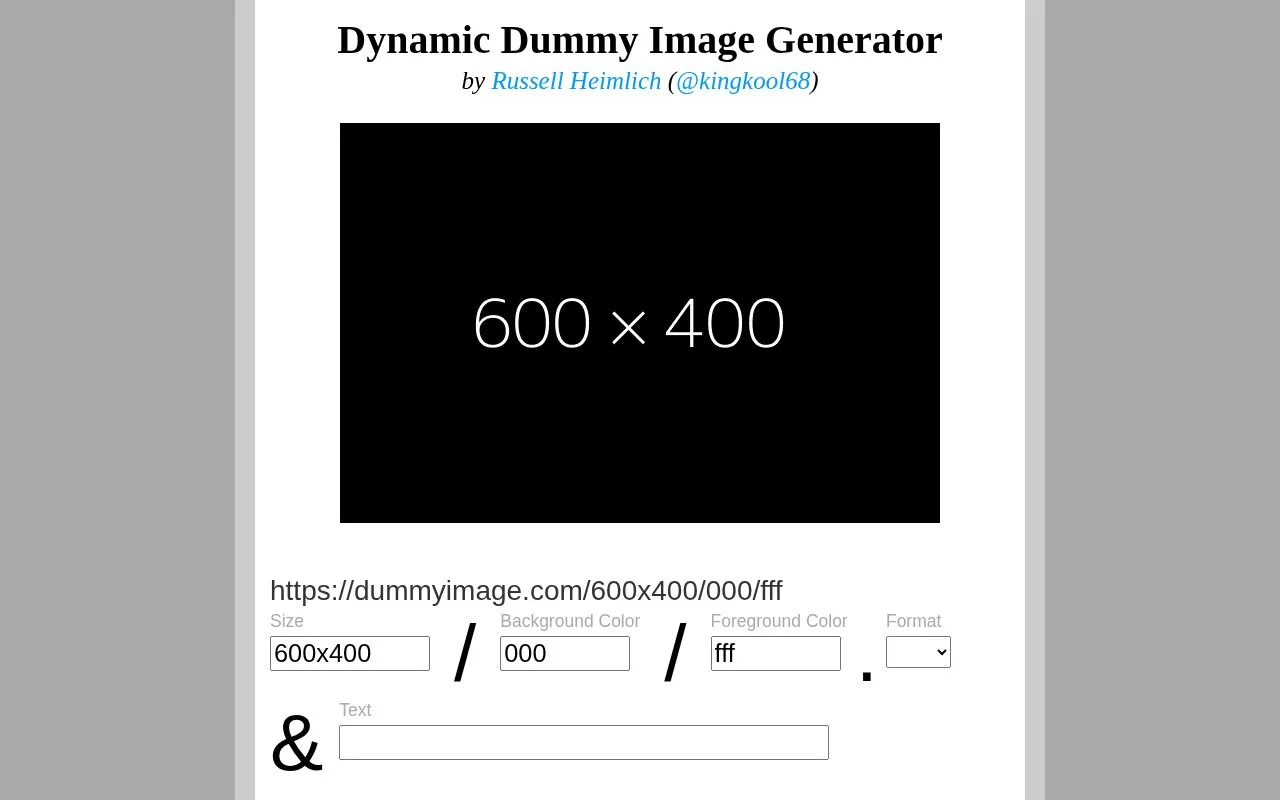 dummyimage homepage screenshot