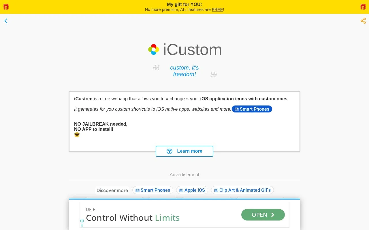 iCustom homepage screenshot