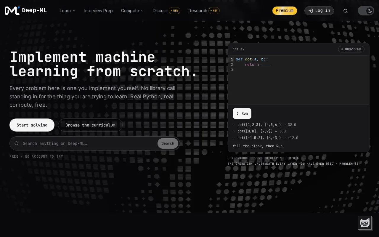 Deep ML homepage screenshot