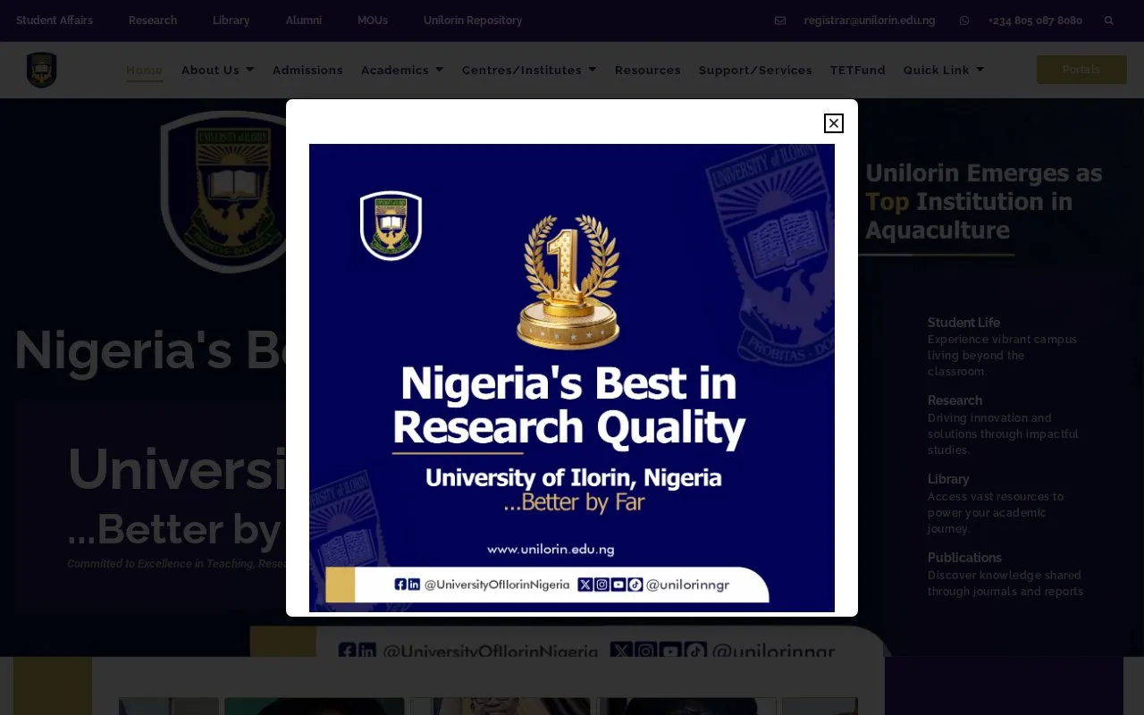 University of Ilorin homepage screenshot