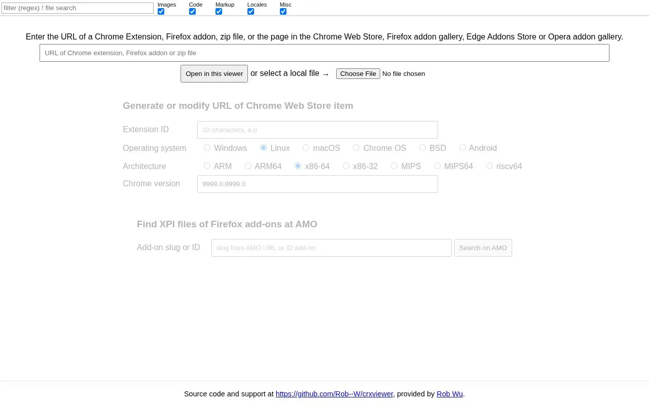 CRX Viewer homepage screenshot