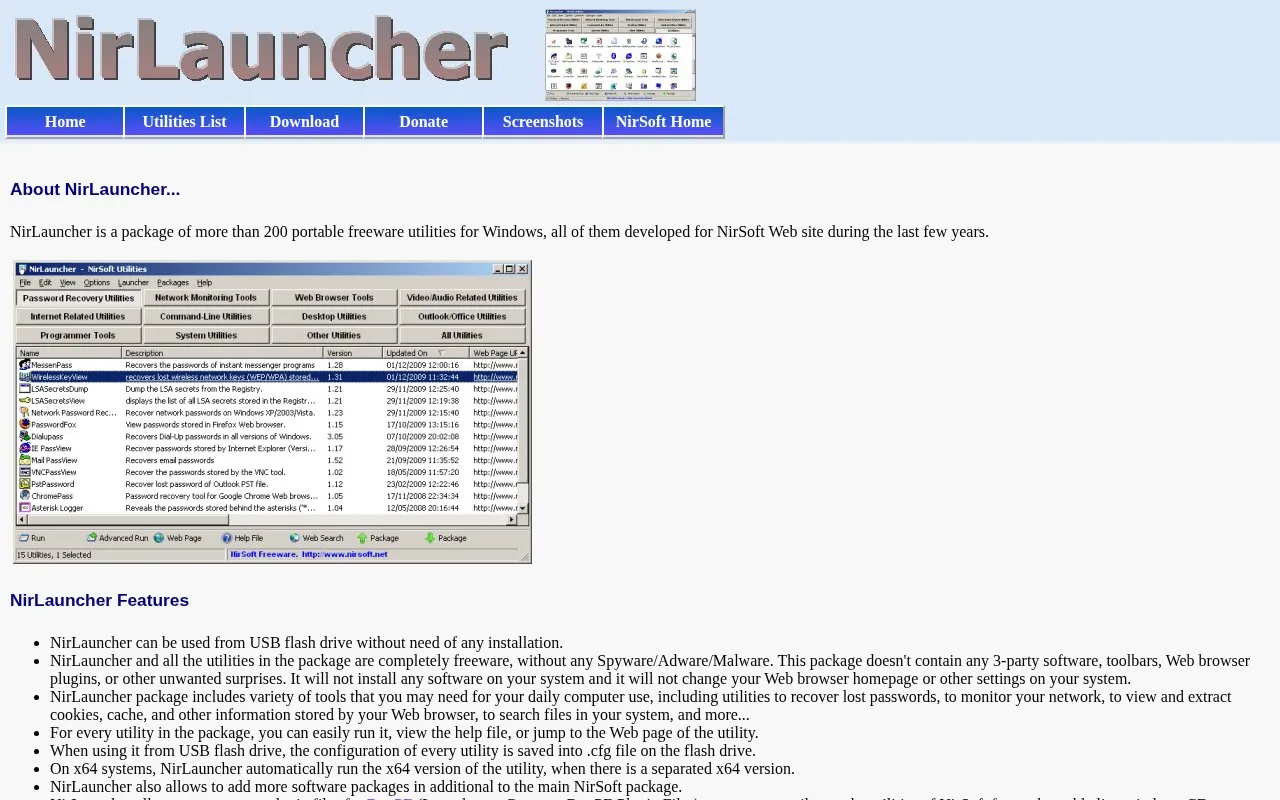 NirLauncher homepage screenshot