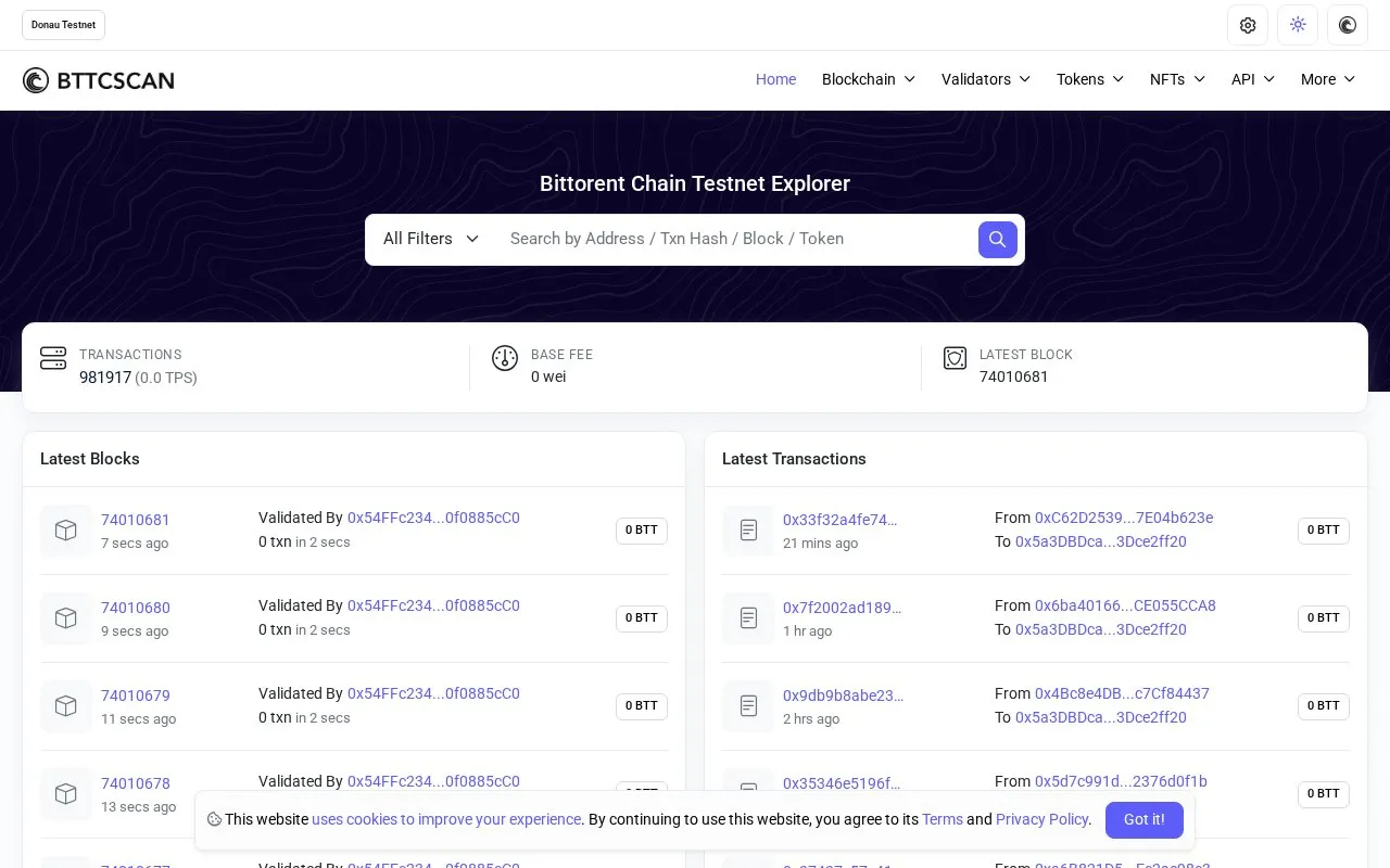 BitTorrent Chain Donau — BitTorrent Chain Donau Explorer homepage screenshot