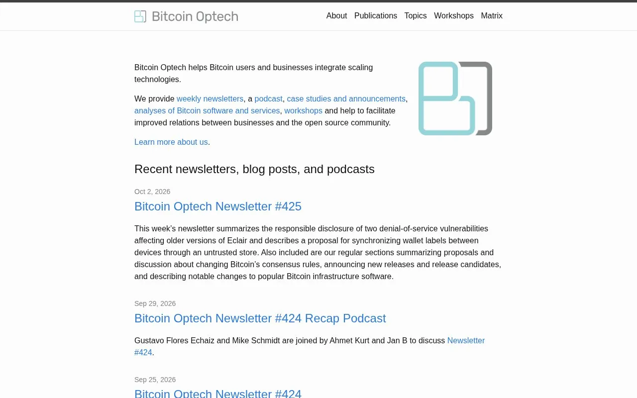 Bitcoin Optech homepage screenshot