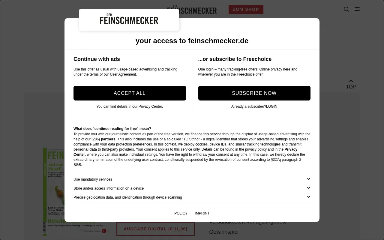 Der Feinschmecker homepage screenshot