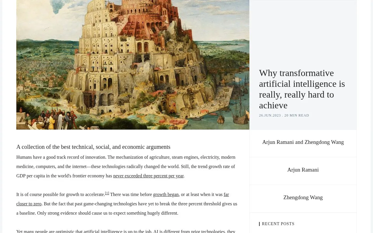 Why transformative artificial intelligence is really, really hard to achieve homepage screenshot