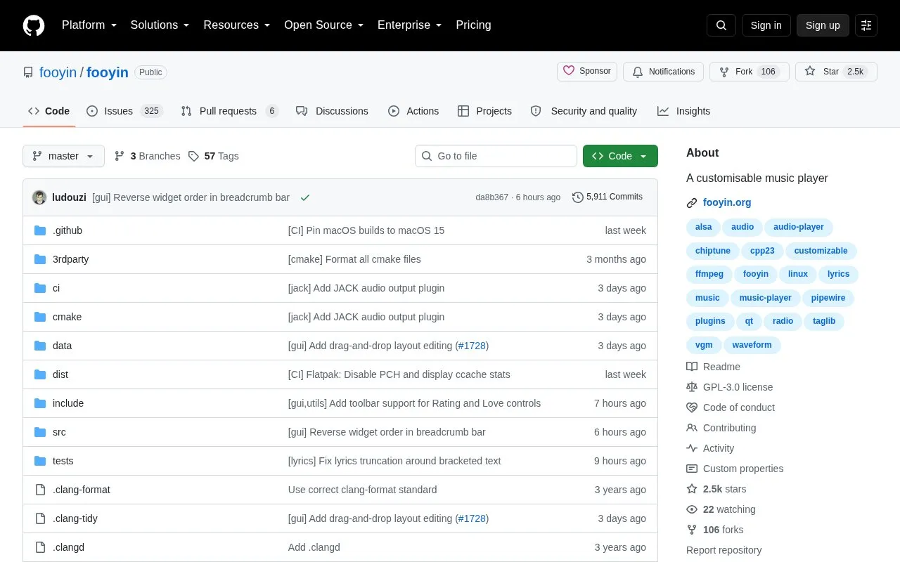 Fooyin homepage screenshot