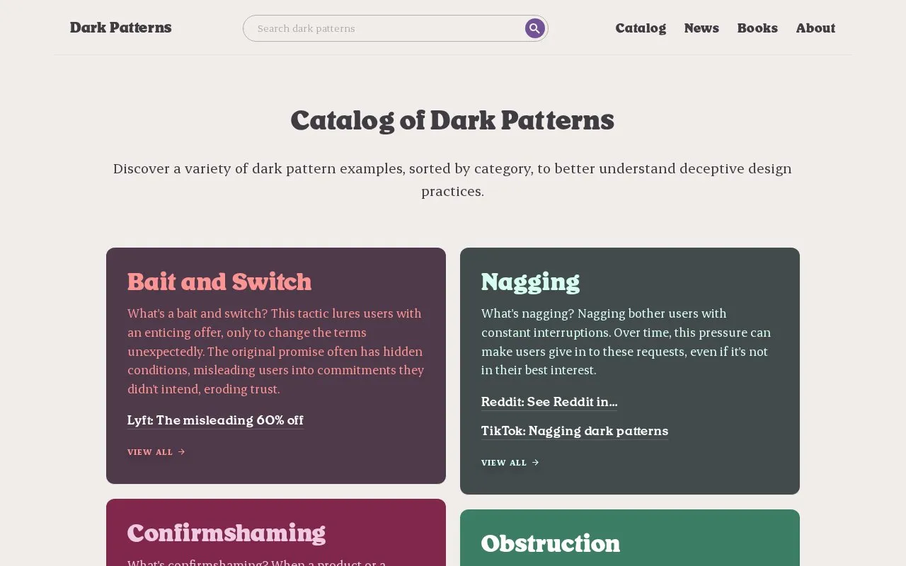 Dark Patterns homepage screenshot