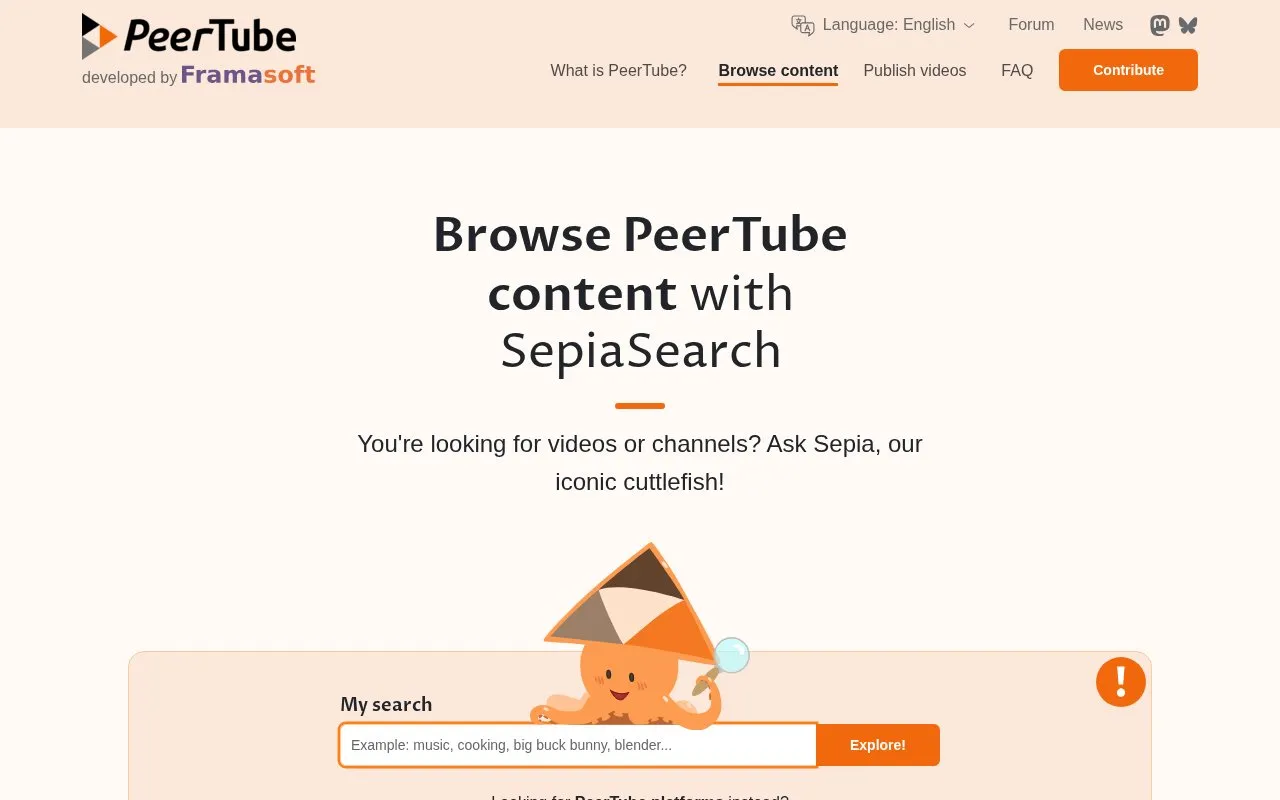 Sepia Search homepage screenshot