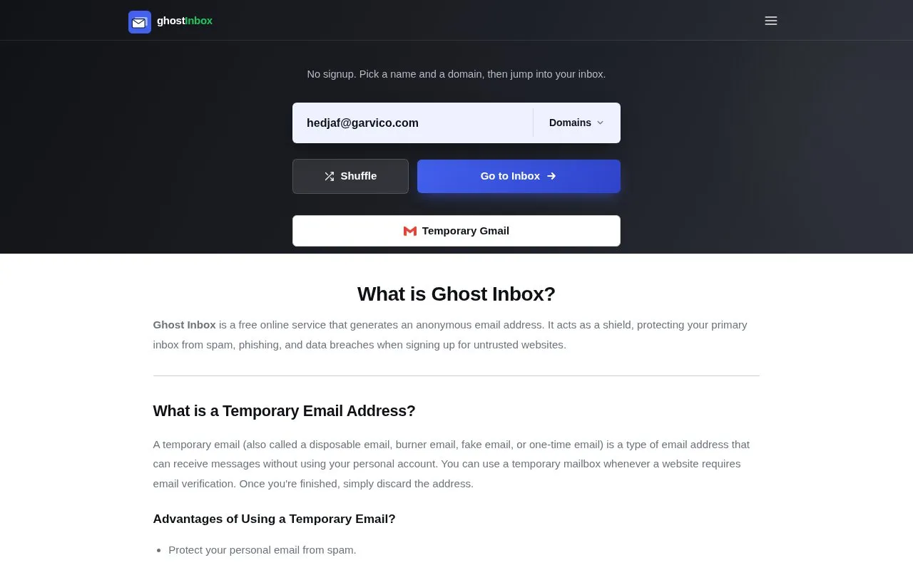 Ghost Inbox homepage screenshot
