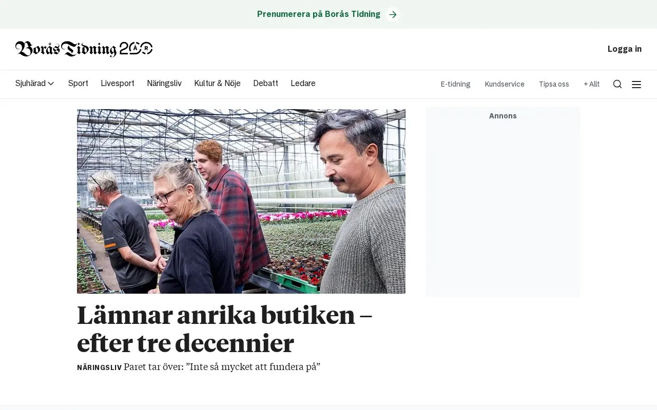 Borås Tidning homepage screenshot