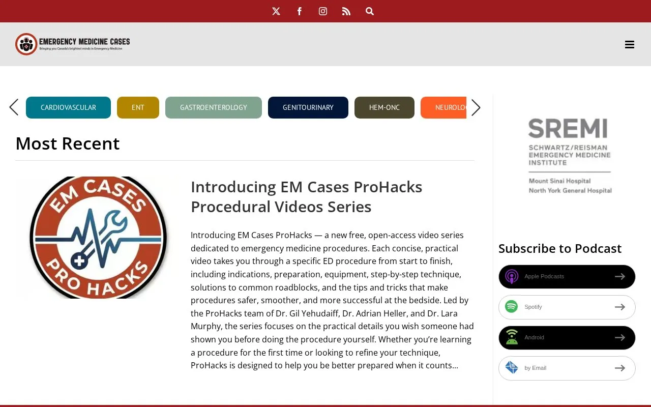 Emergency Medicine Cases homepage screenshot
