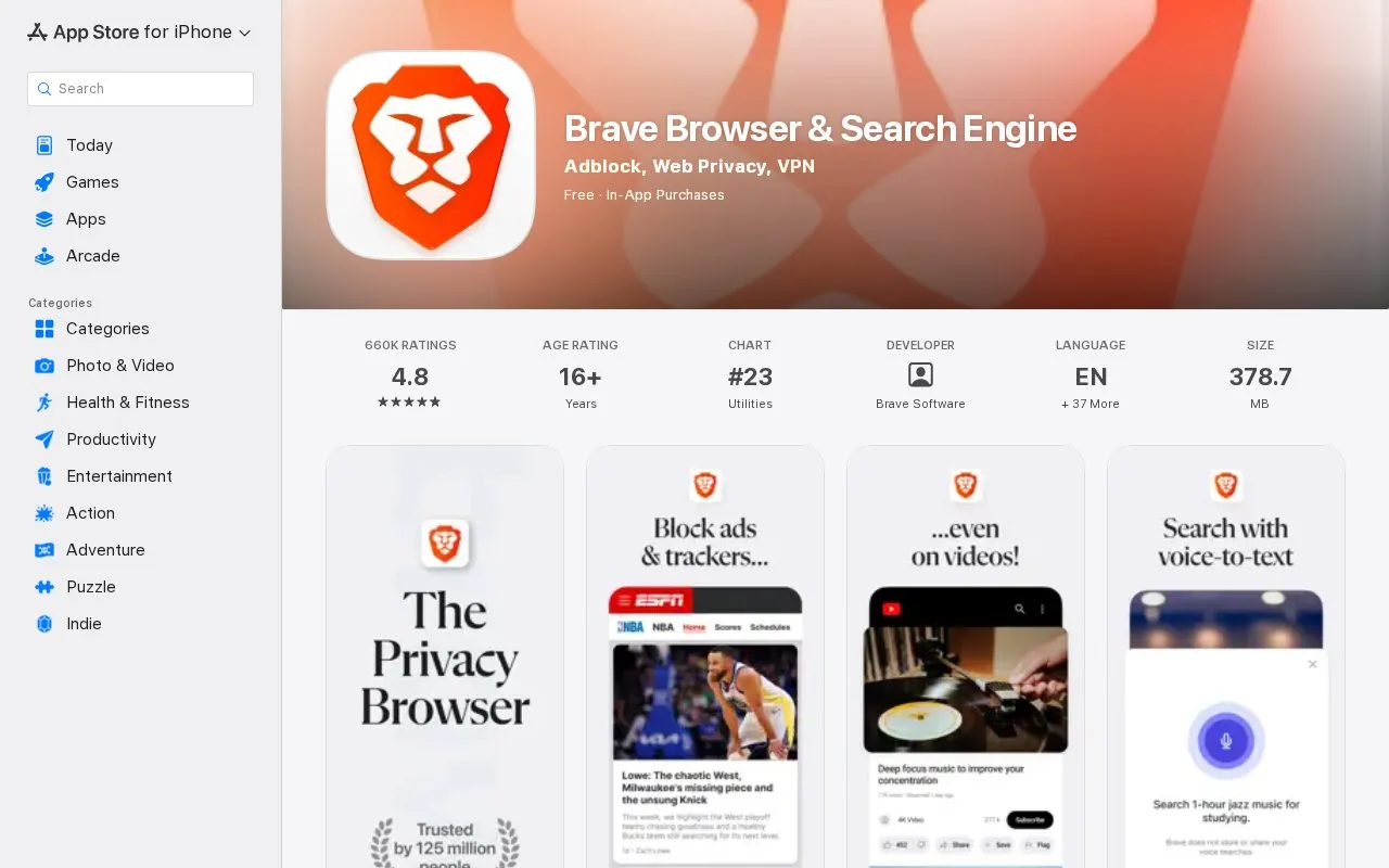 Brave homepage screenshot