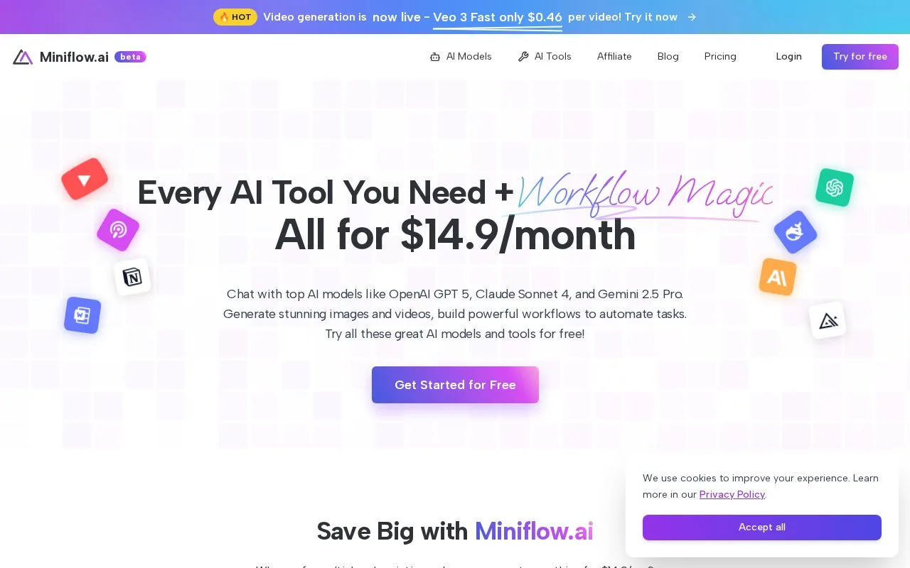 Miniflow.ai homepage screenshot