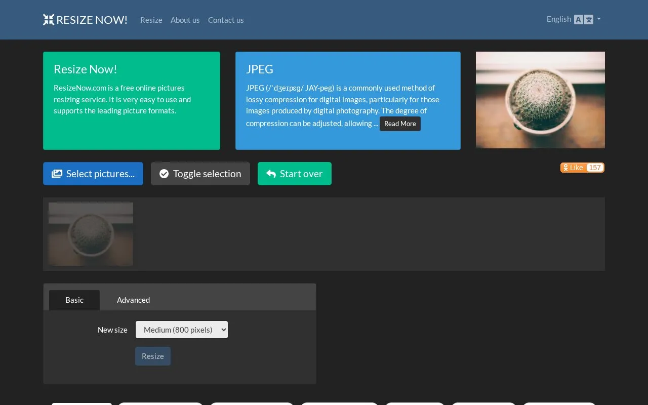 ResizeNow homepage screenshot