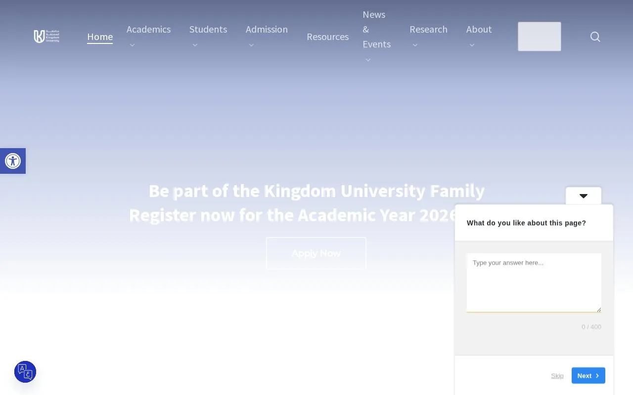 Kingdom University homepage screenshot