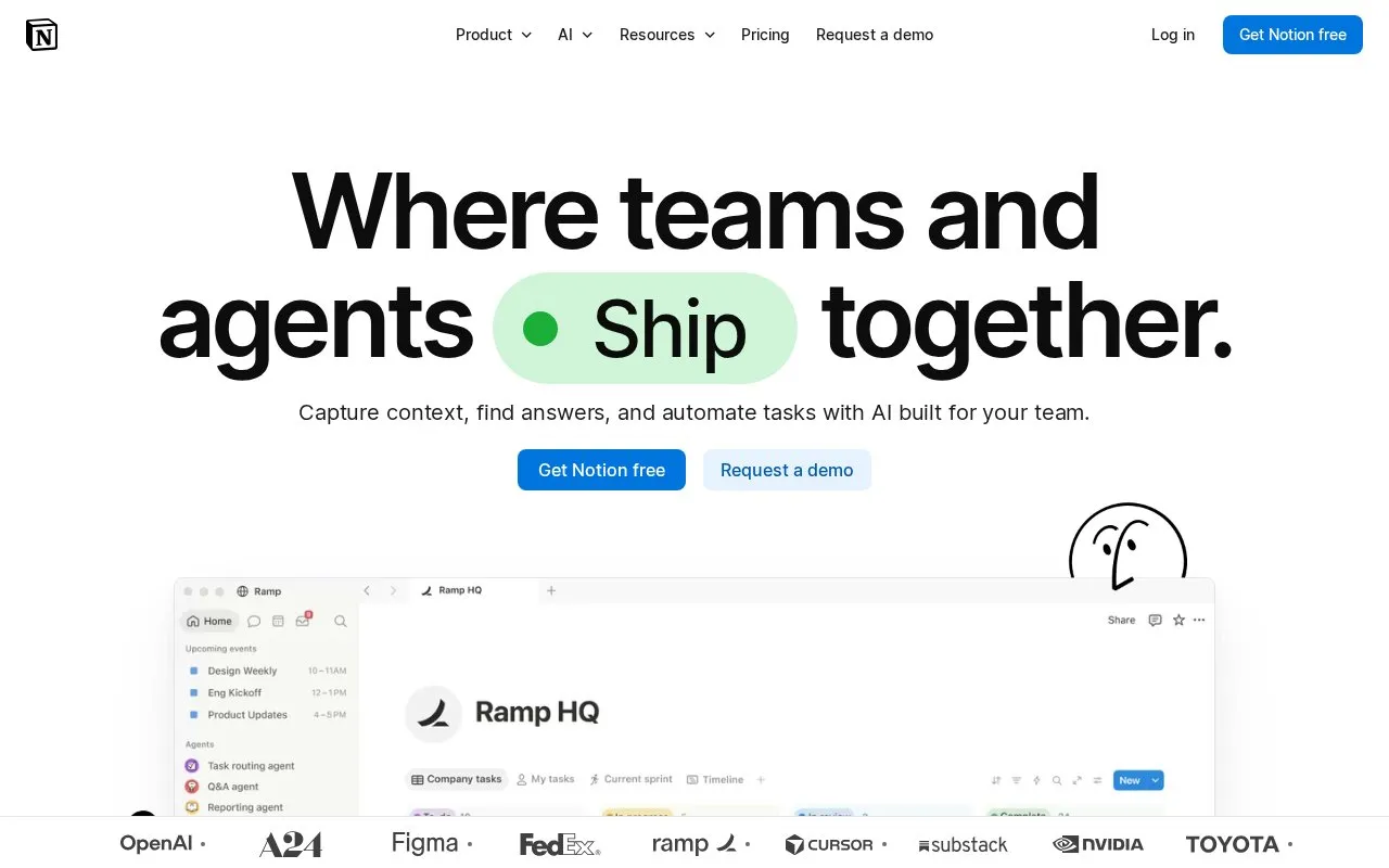 Notion homepage screenshot