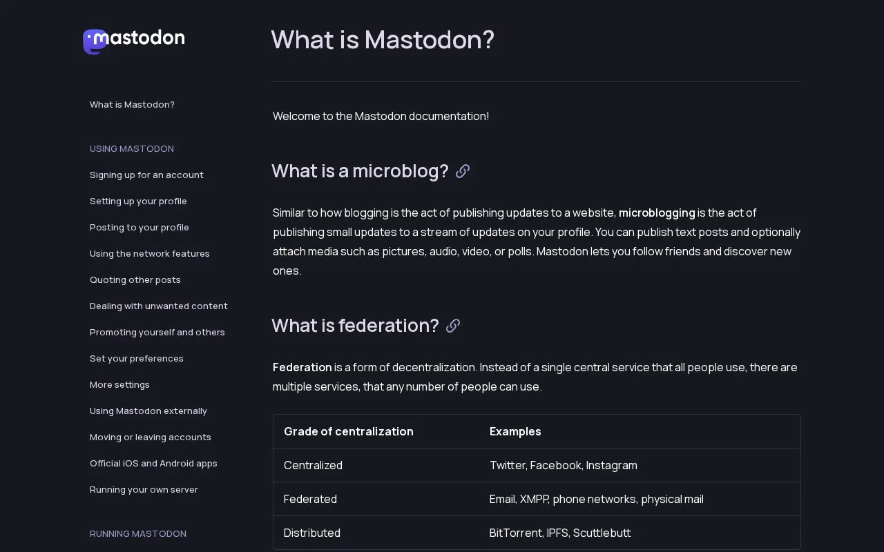 Documentation & official explaination homepage screenshot