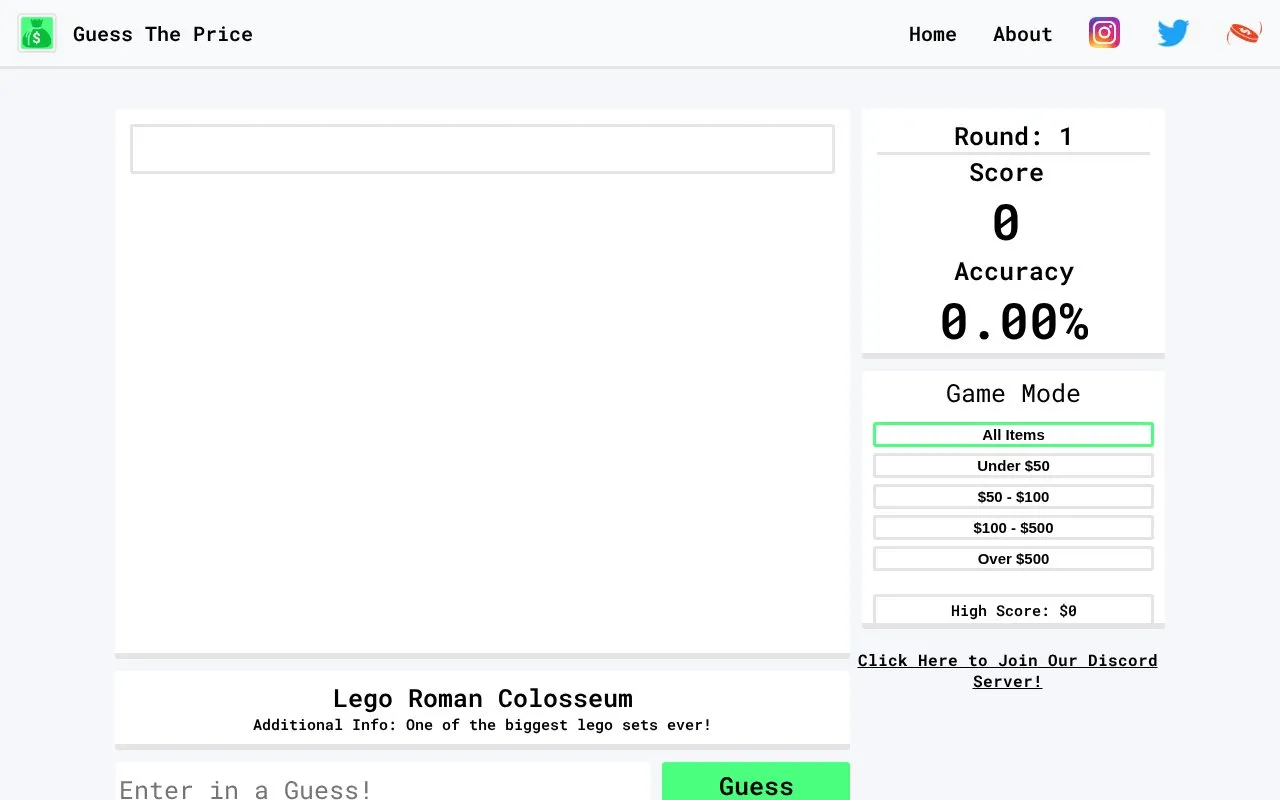 Guess The Price homepage screenshot