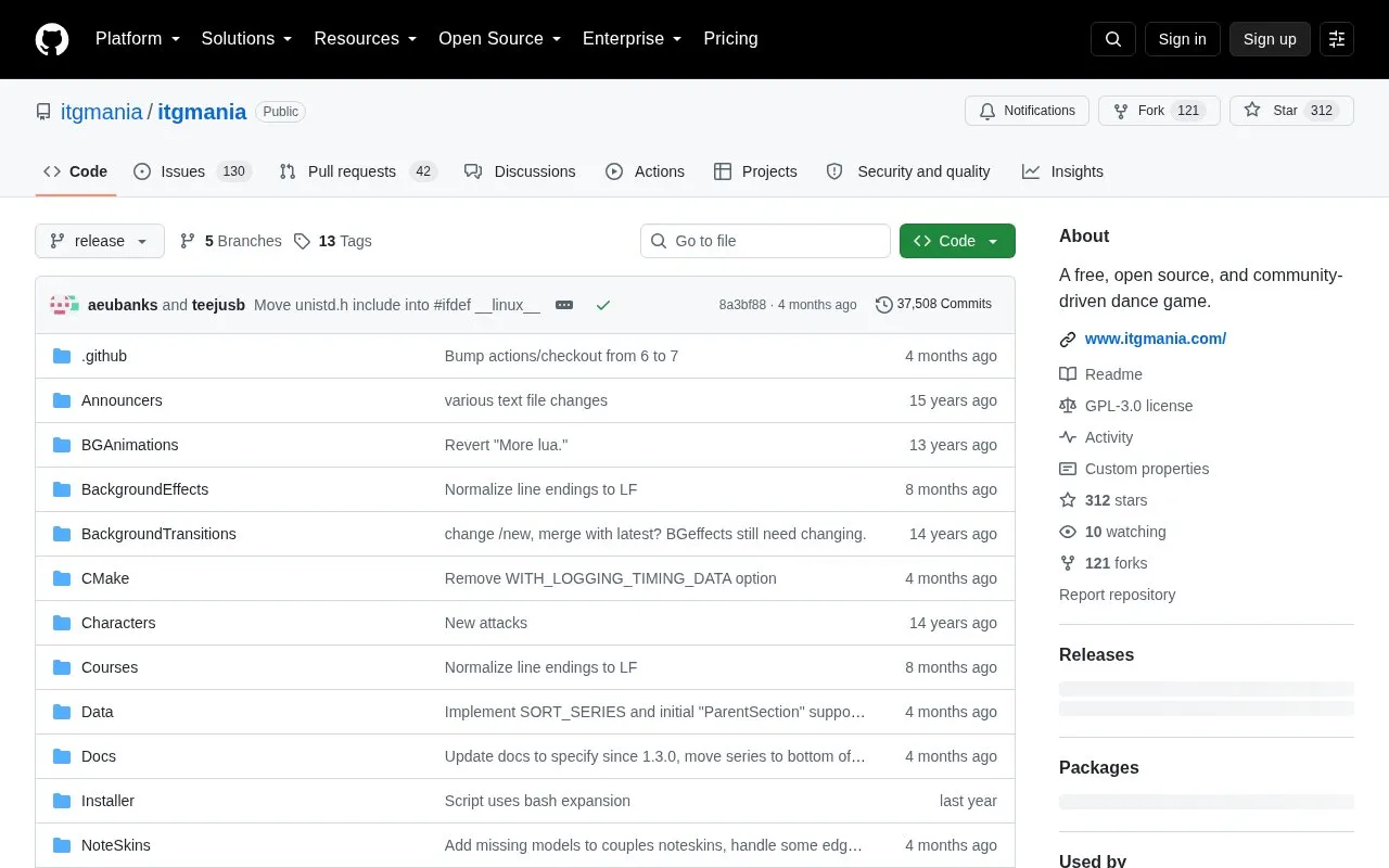 Itgmania homepage screenshot
