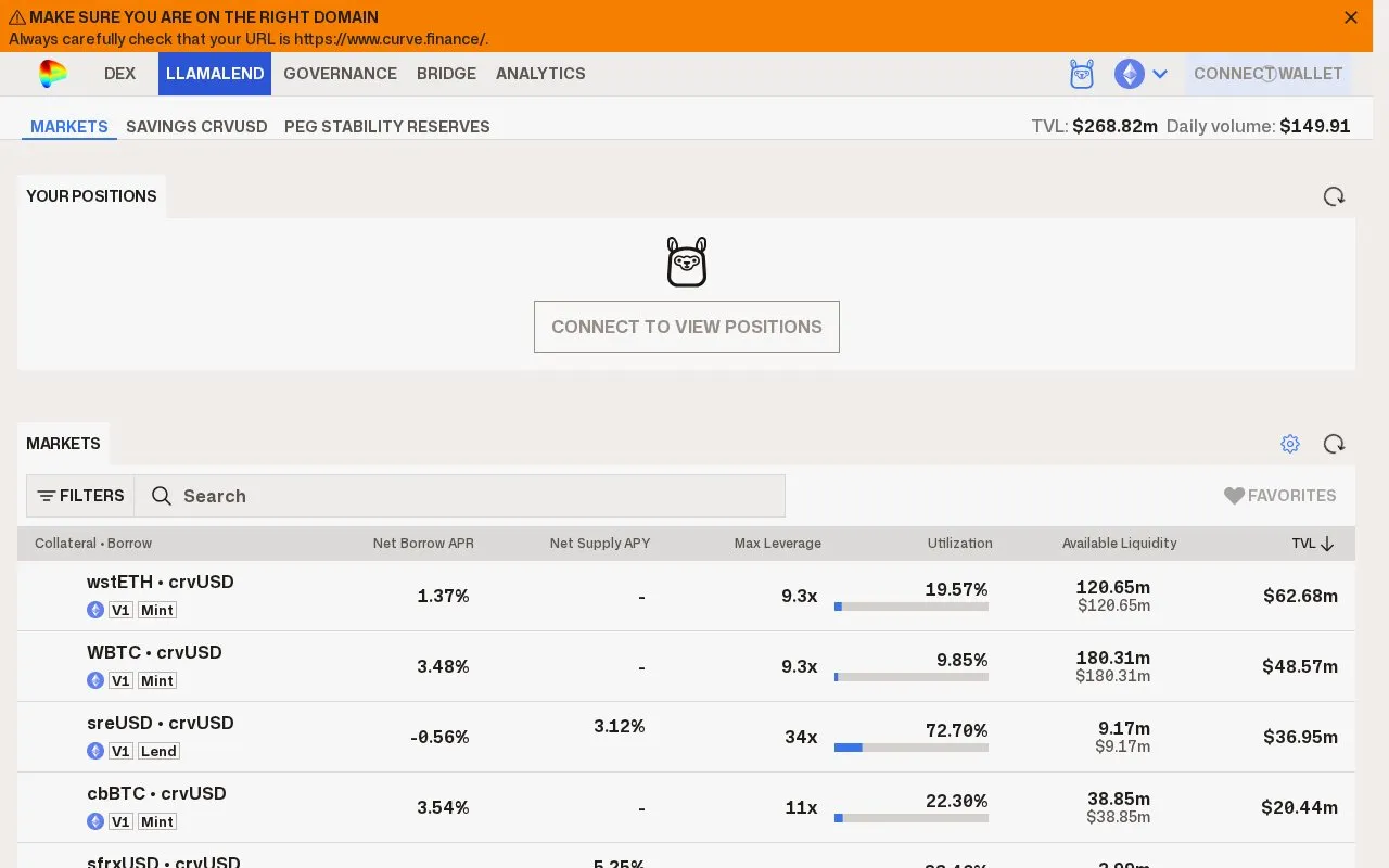 crvUSD homepage screenshot