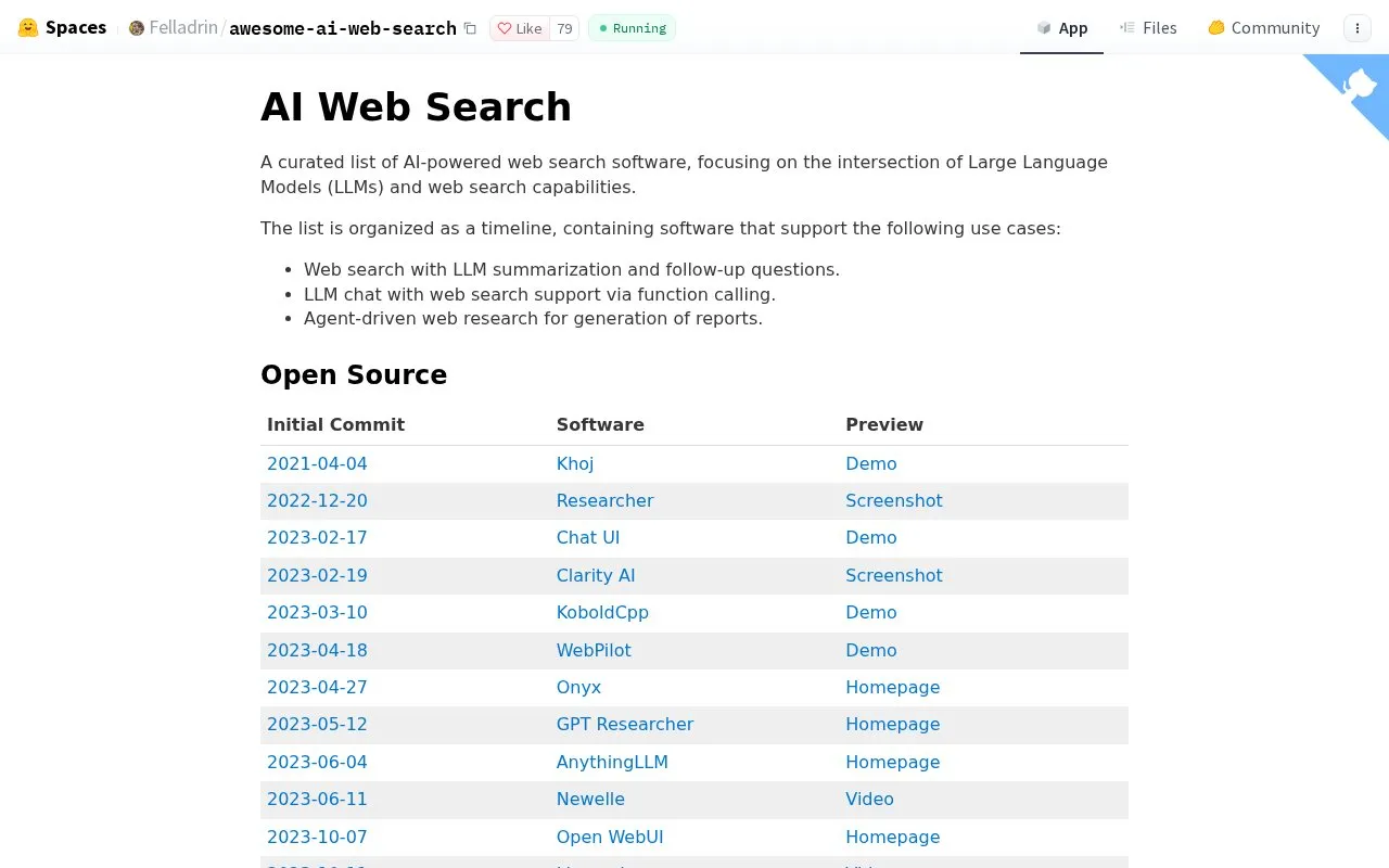 Awesome AI Web Search homepage screenshot