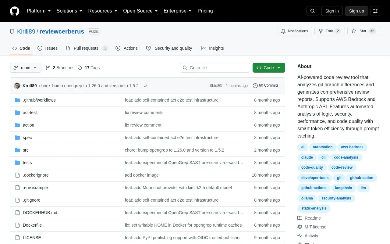 ReviewCerberus homepage screenshot