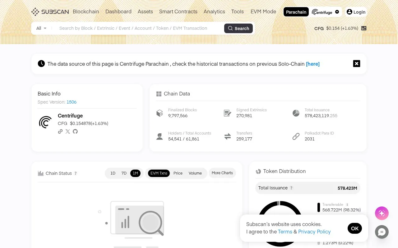 Centrifuge — subscan homepage screenshot
