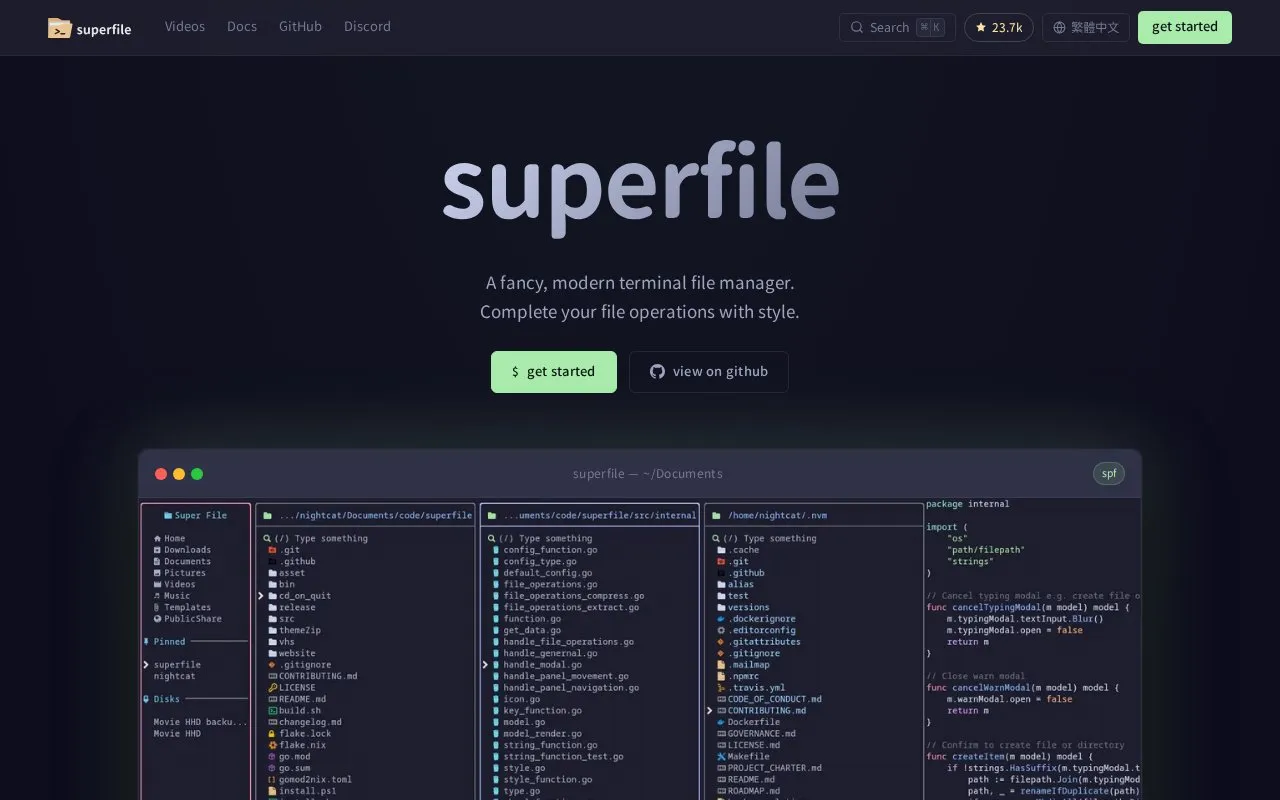 superfile homepage screenshot
