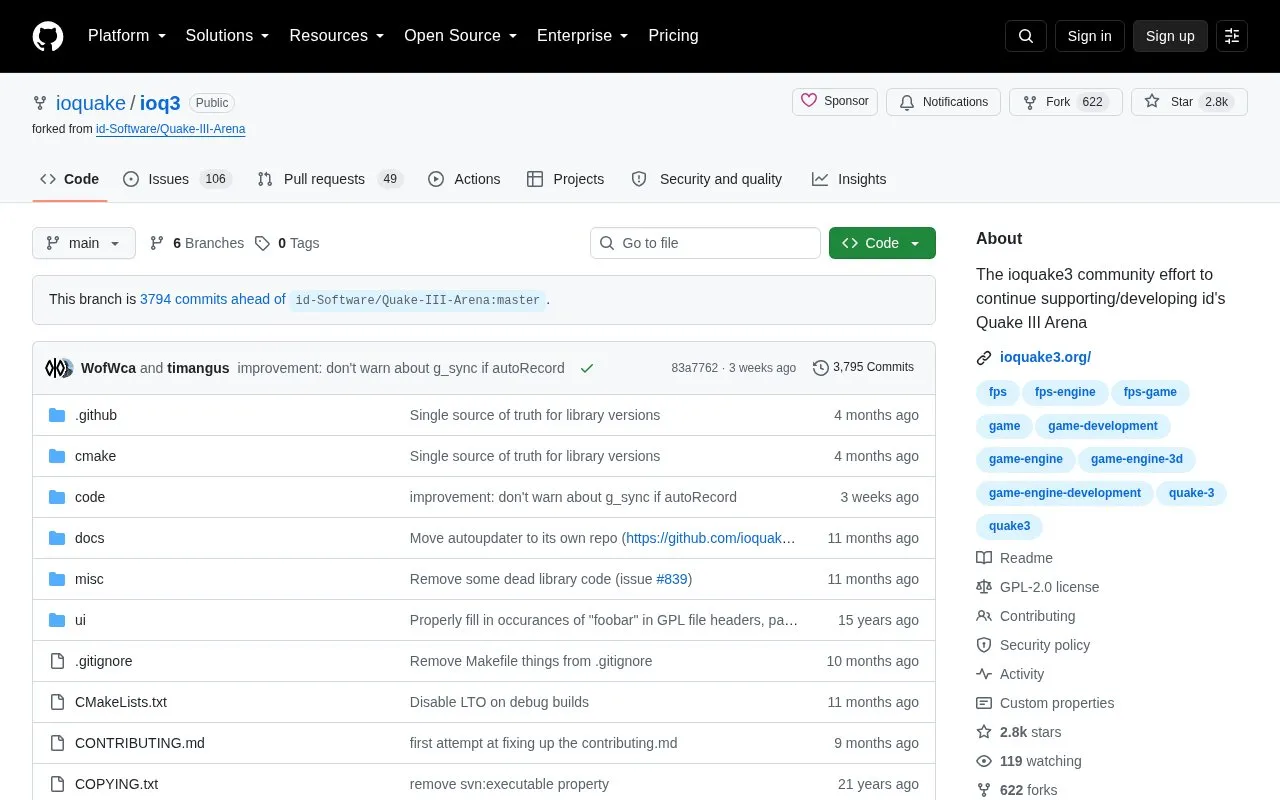 Ioq3 homepage screenshot