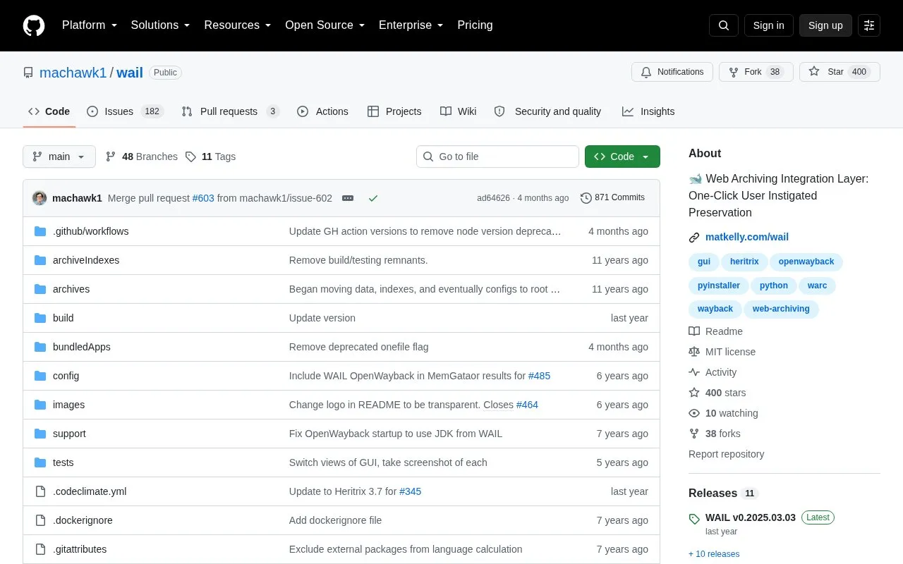 Wail homepage screenshot