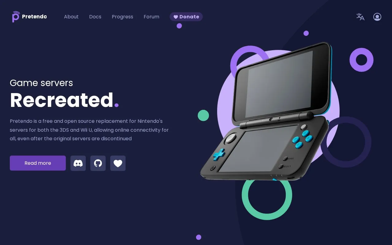 Pretendo homepage screenshot
