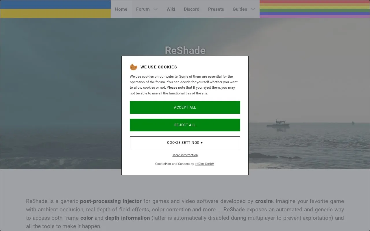 ReShade homepage screenshot