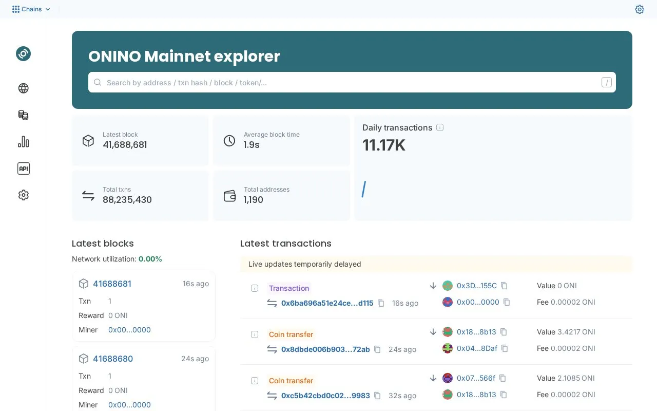 ONINO Mainnet — onino homepage screenshot