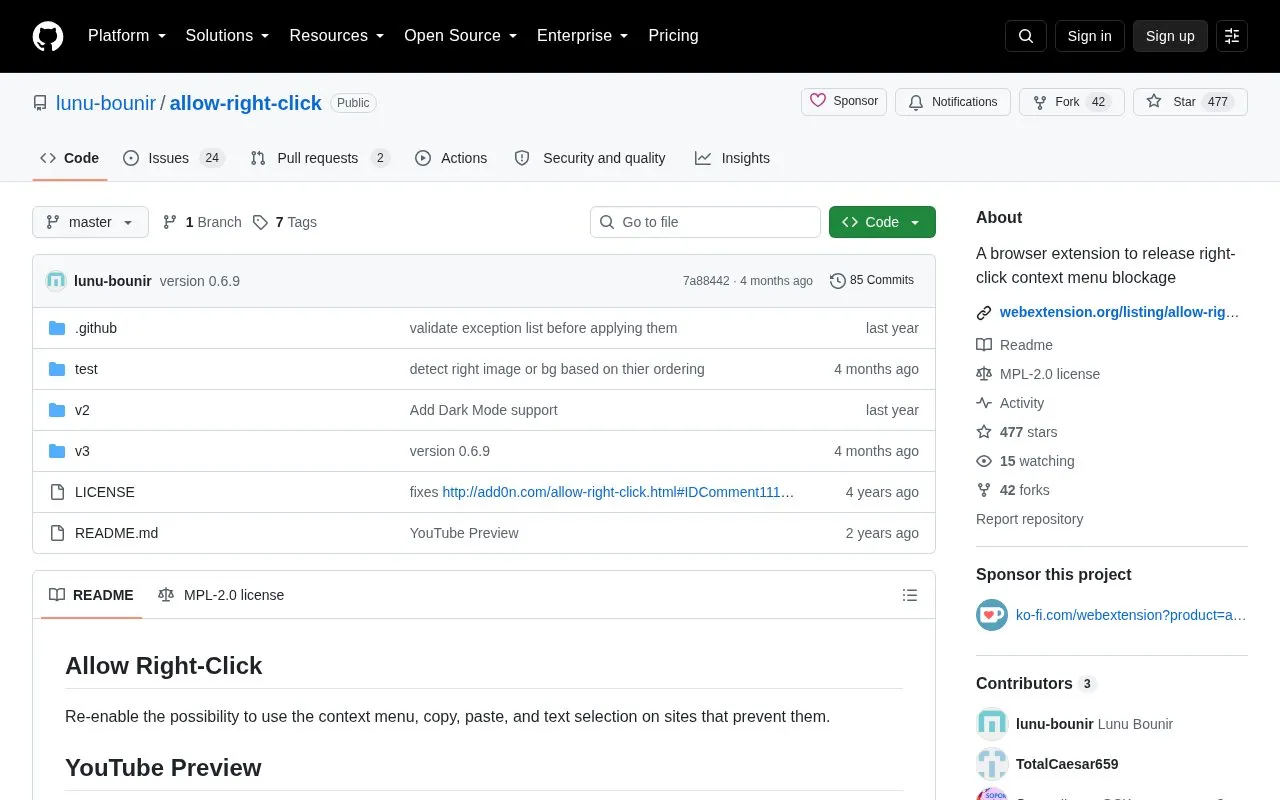 Allow Right Click homepage screenshot