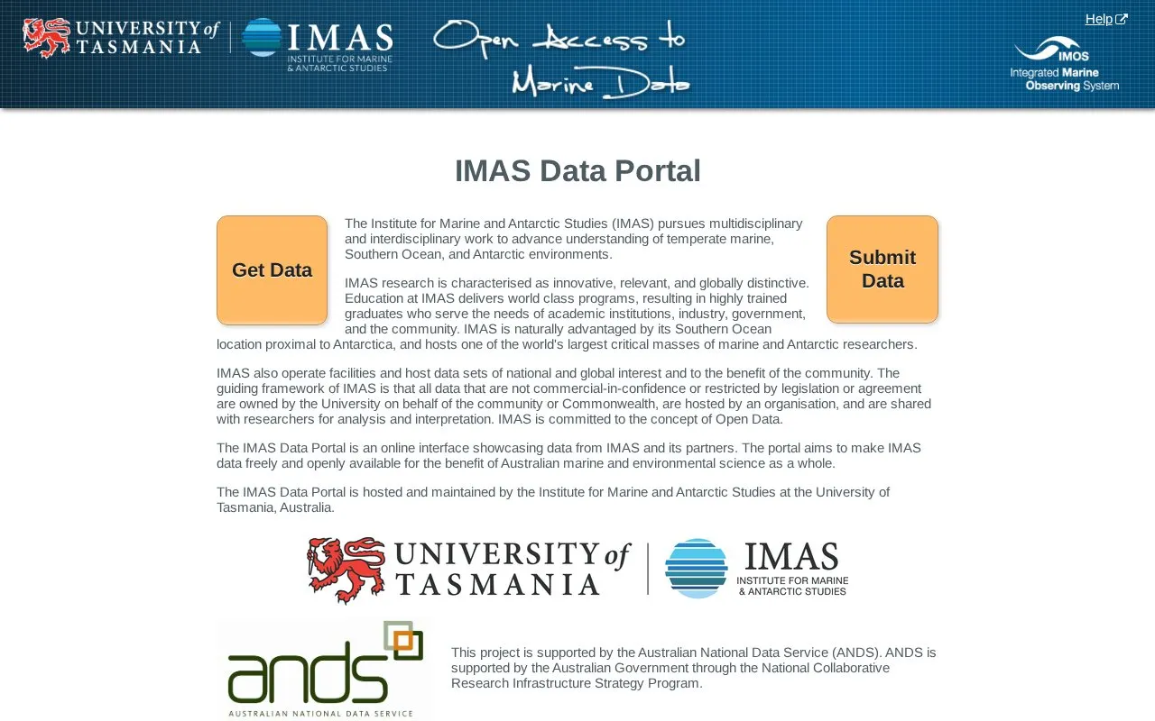 IMAS Data Portal homepage screenshot