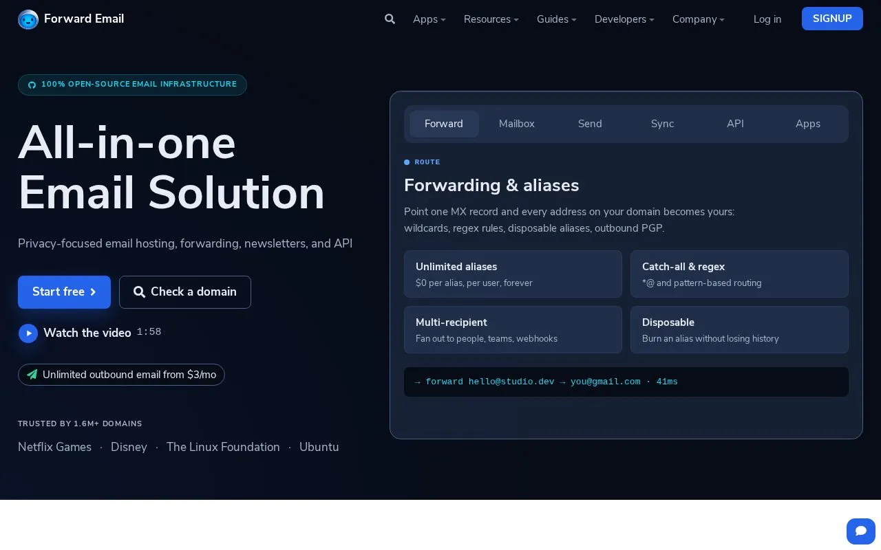 Forward Email homepage screenshot