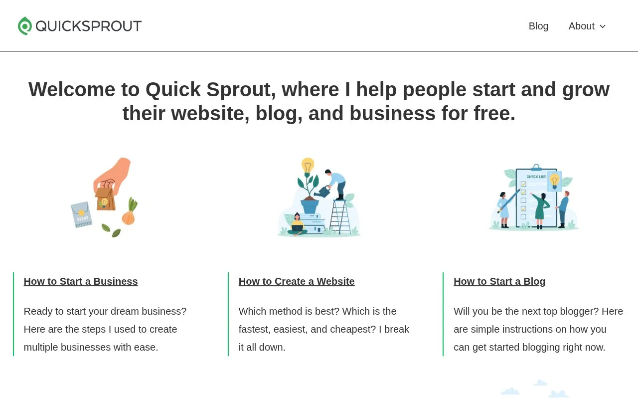 Quick Sprout homepage screenshot
