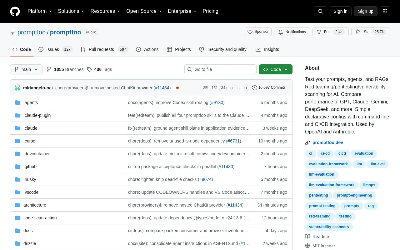 promptfoo homepage screenshot