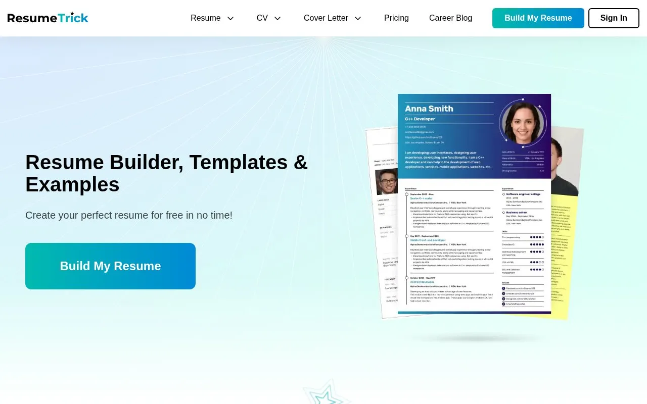 Resume Trick homepage screenshot