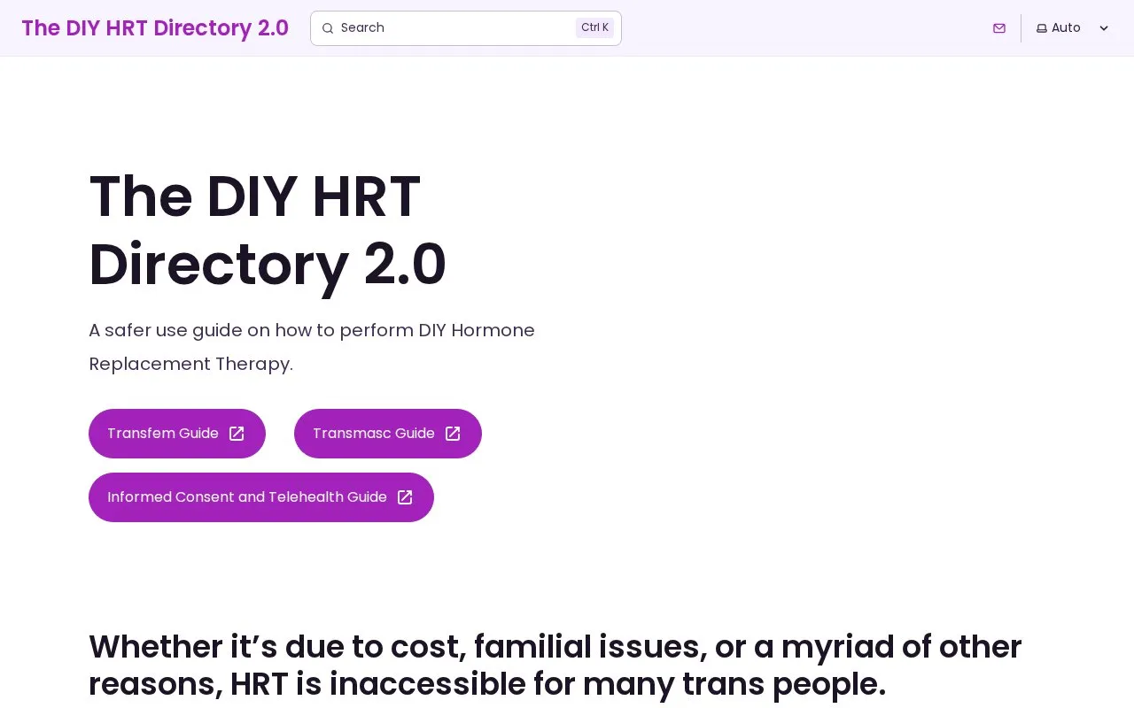 DIY HRT Directory 2.0 homepage screenshot