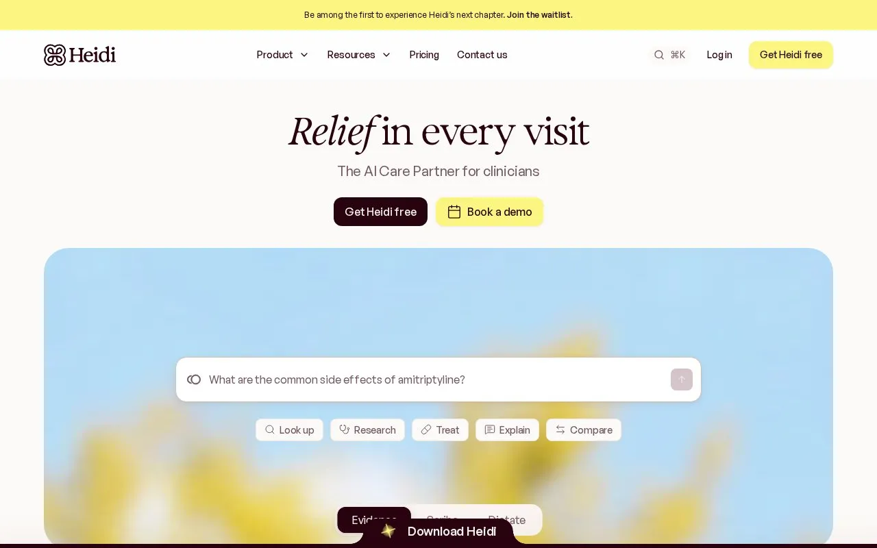 Heidi Health homepage screenshot
