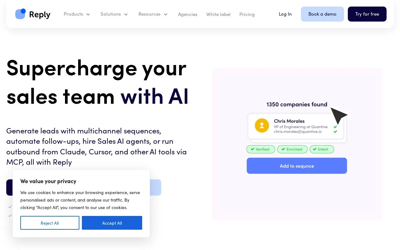 Reply – homepage screenshot