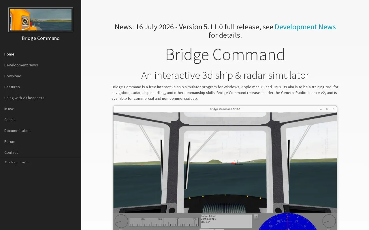Bridge Command homepage screenshot